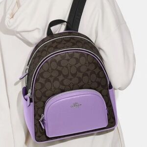 Coach Court Backpack In Signature Canvas COLOR: Silver/Brown/Iris (Like New)